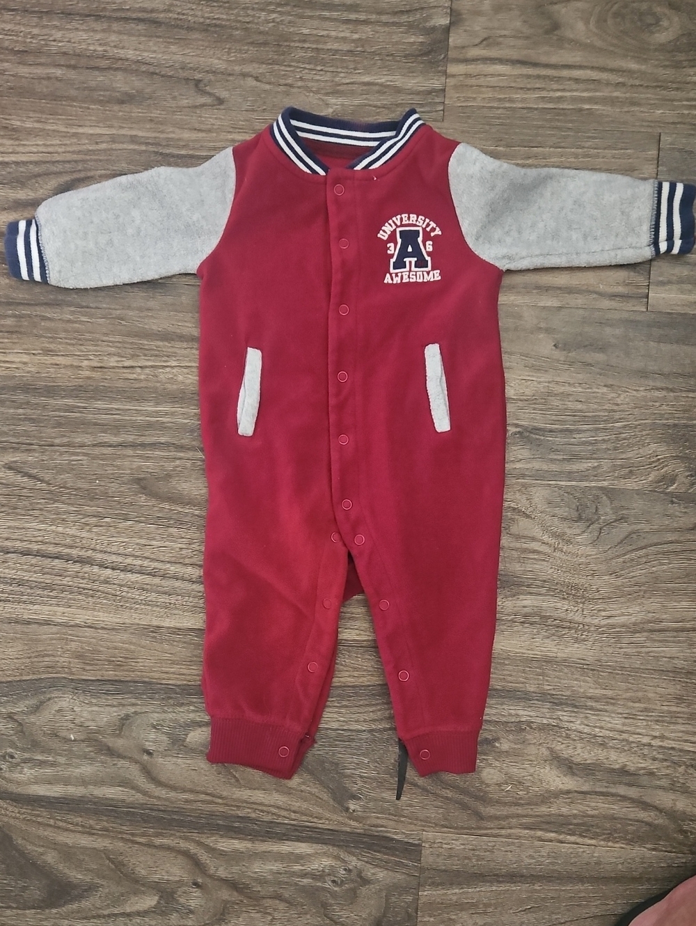 Carter's Baby Boy Red Gray Varsity Letterman Romper Jumpsuit Size 6 Months